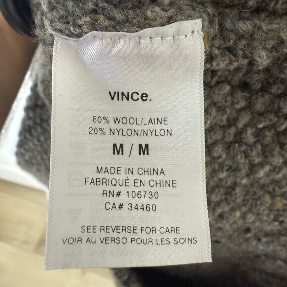 Vince men's gray wool blend chunky cable knit button mock neck sweater - Picture 4 of 4